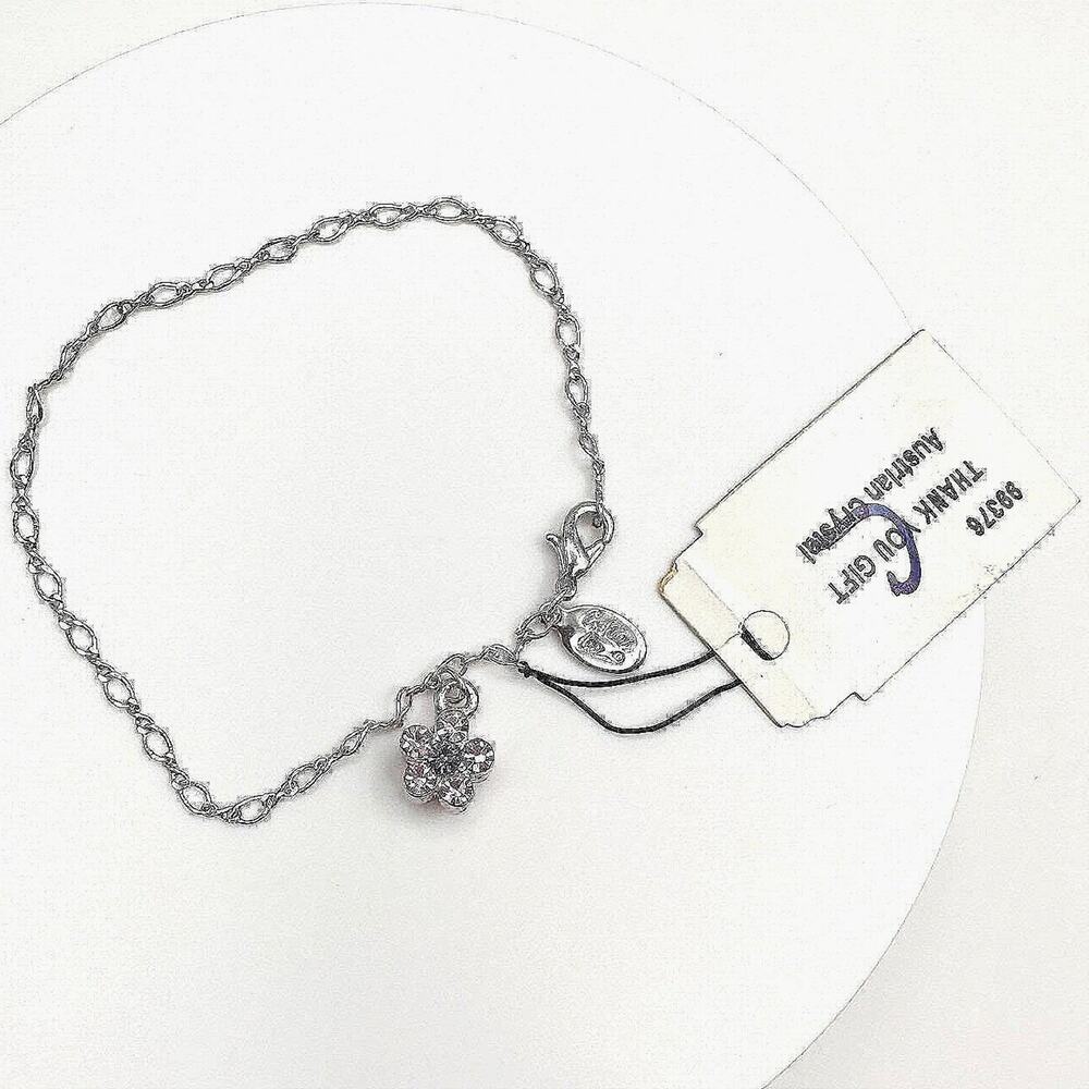 Vintage Y2K Cookies Lee Bracelet Austrian Crystal Flower Charm Silver Tone